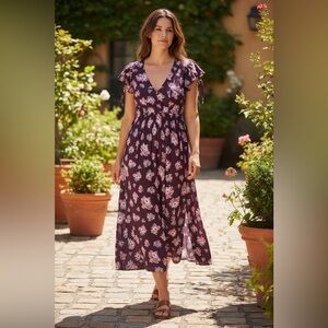 Three Pink Hearts Purple Floral Dress Size Large